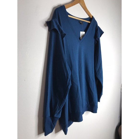 Torrid Blue Teal Light Ruffle Long Sleeve Knit Top Women's Size 3 New - Picture 3 of 9